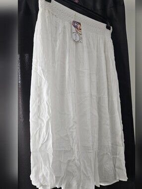 Gypsie Blue White Crinkle Maxi Skirt with Smocked Waist